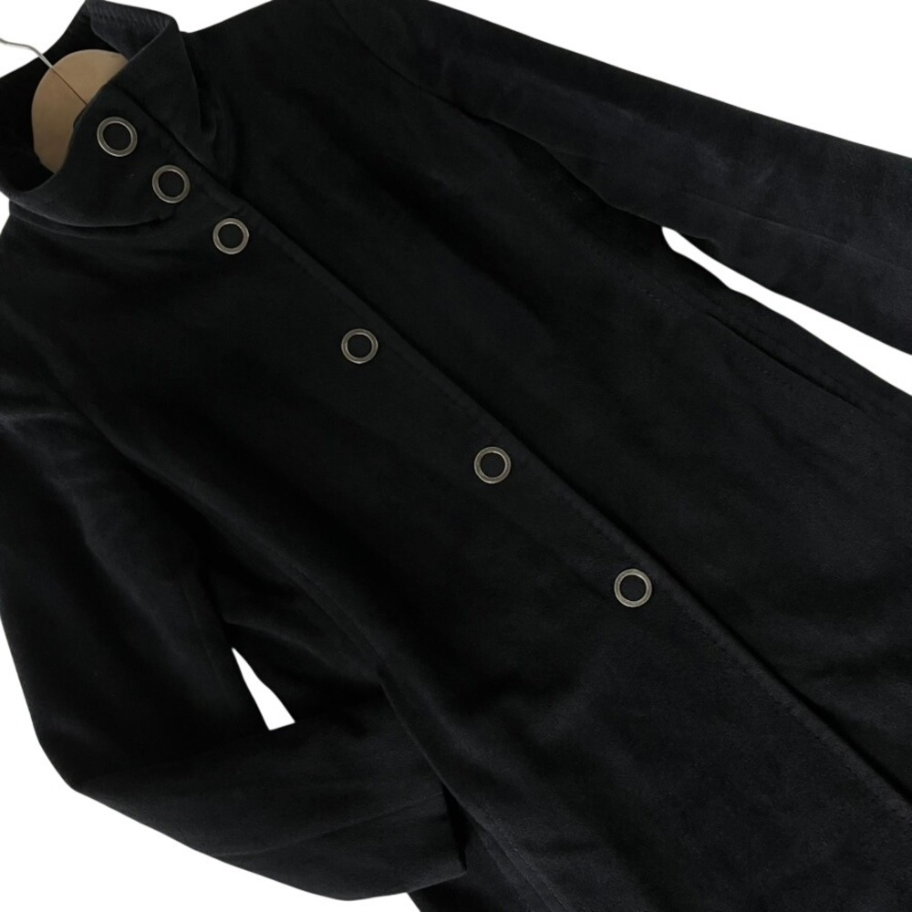 Dana Buchman Angora Wool Coat Womens 12 Black Long Swing Jacket High Collar